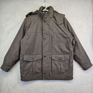 London Fog Chore Jacket Men's XL Brown Barn Winter Coat Faux Fur Collar‎ Hooded